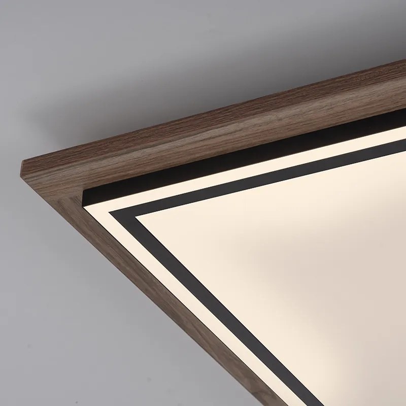 Candeeiro de teto quadrado em madeira com LED e comando remoto - Ajdin Moderno