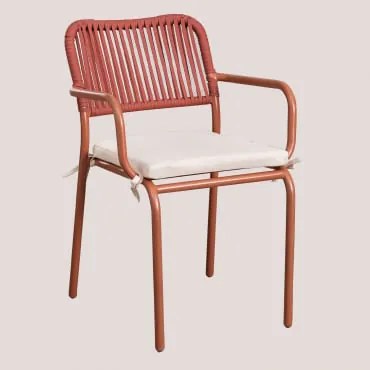 Pack De 6 Cadeiras De Jantar Empilháveis Com Braços Em Corda Trançada Arhiza Terracota - Sklum