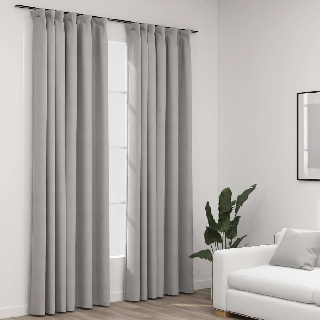 321173 vidaXL Cortinas opacas aspeto linho c/ ganchos 2pcs 140x225cm cinzento