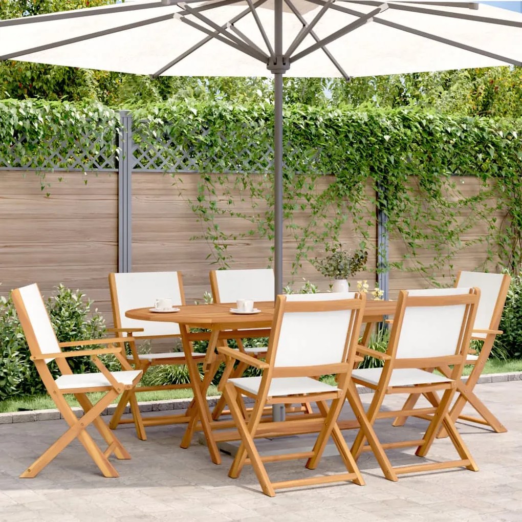 vidaXL Cadeiras de jardim dobráveis 6 pcs tecido/madeira branco nata