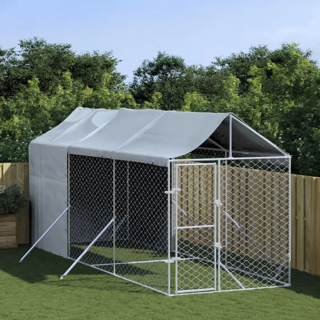 vidaXL Canil de exterior com teto 2x6x2,5 m aço galvanizado prateado