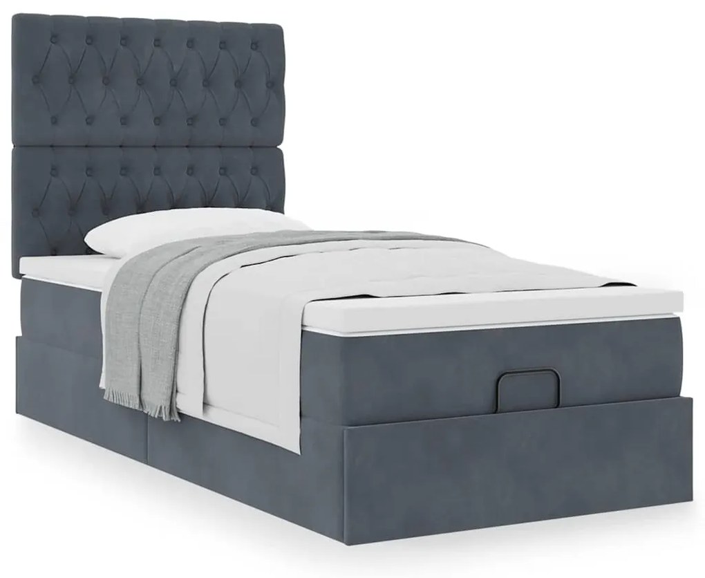 Estrutura cama otomana colchões 90x190cm veludo cinzento escuro