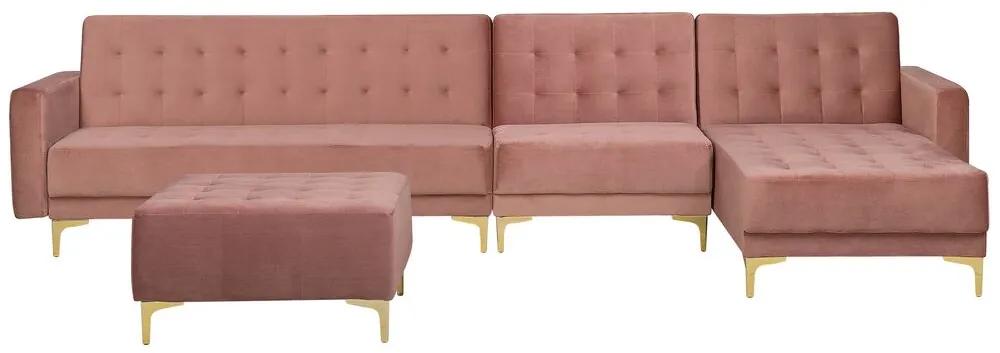 Sofá de canto à esquerda de 5 lugares com repousa-pés em veludo versão rosa ABERDEEN Beliani