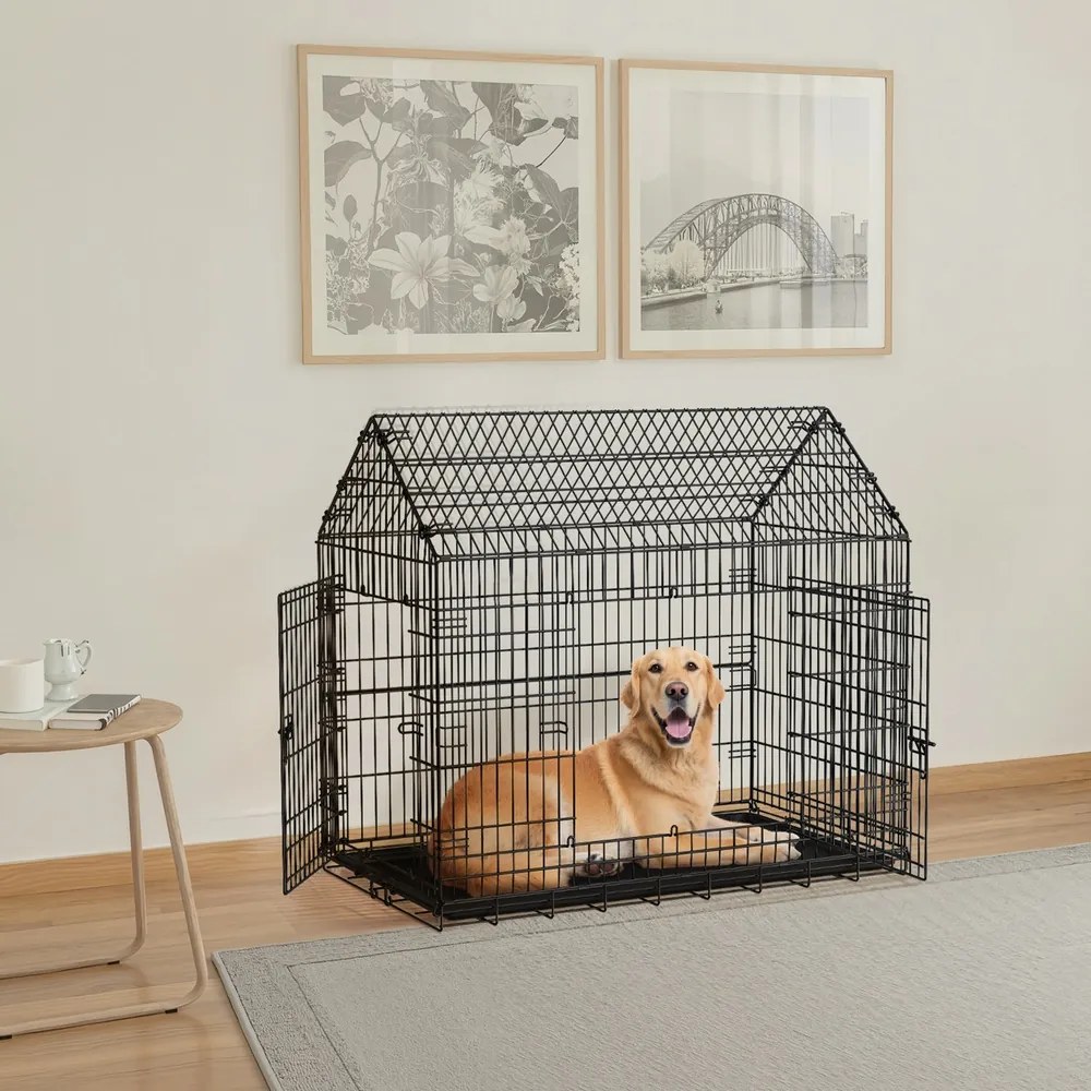Gaiola para cães, caixa de transporte dobrável, metal 120 x 72,5 x 109 cm Preto