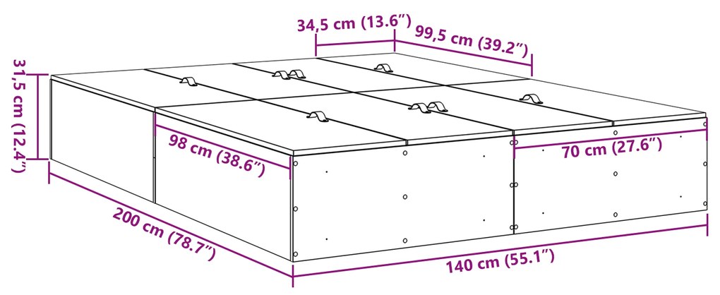 Estrutura de Cama Storage Carvalho Sonoma 140x200 cm