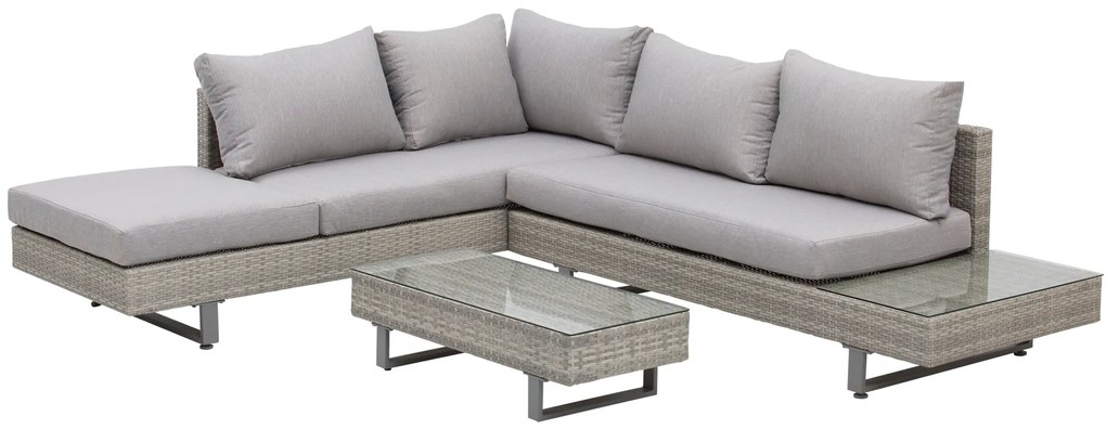 Outsunny Conjunto de Móveis de Vime 3 Peças Mesa de Centro Sofá Duplo e Sofá de 3 Lugares para Terraço Jardim Pátio Cinza