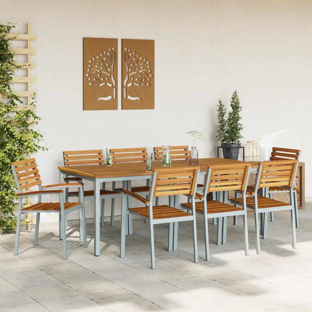Conjunto de Jantar de Jardim de 9 Peças em Madeira Sólida de Acácia e
