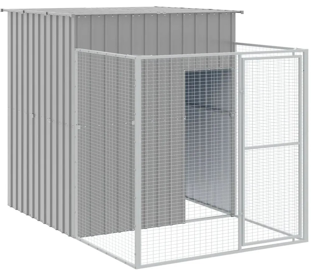 Casota cães c/ parque 165x455x181 cm aço galvaniz. cinza-claro