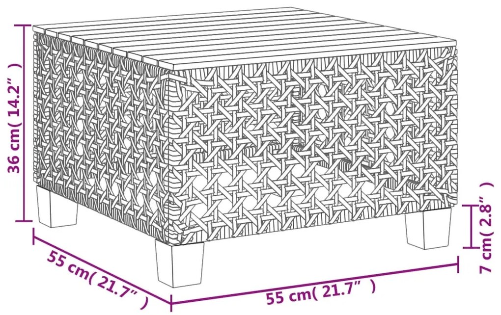 Mesa de jardim 55x55x36 cm vime PE e madeira de acácia bege