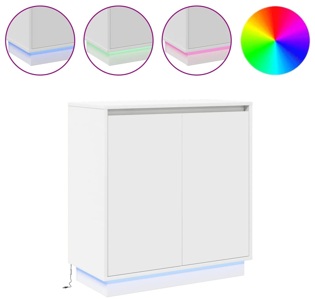 Aparador LED em Branco - 71x34,5x75 cm, Feito de Madeira Engenheirada