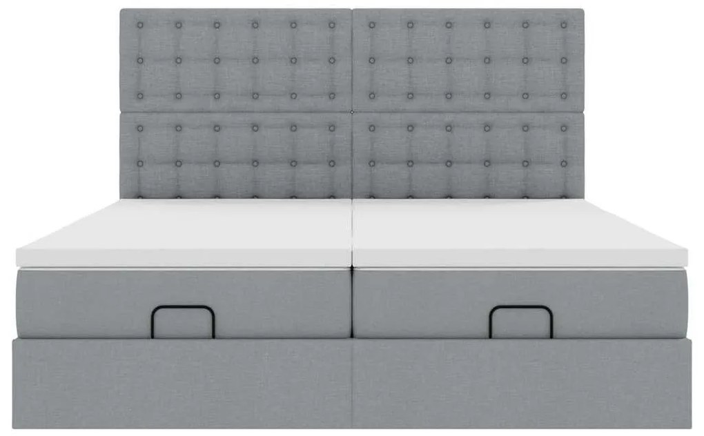 Estrutura de cama otomana com colchões tecido cinzento claro