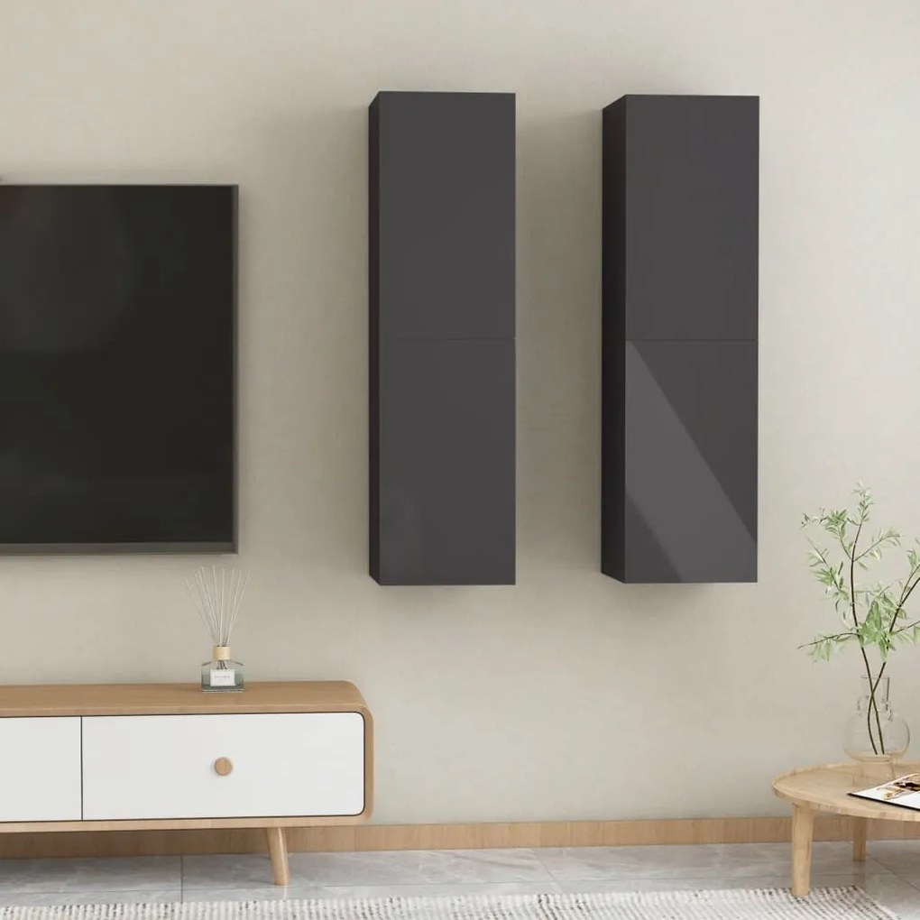 vidaXL Móveis de TV 2 pcs derivados de madeira cinza brilhante