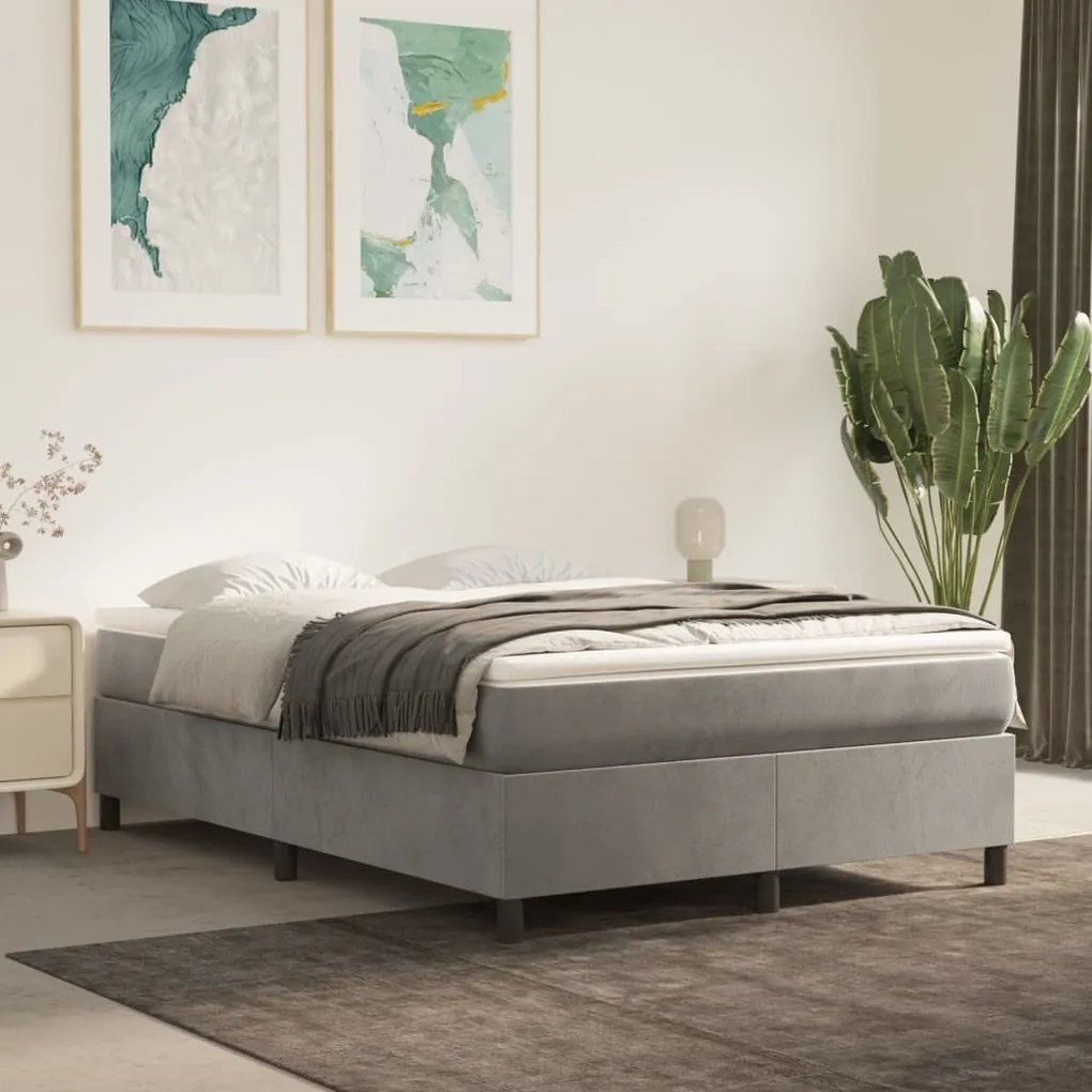 Estrutura de cama sem colchão 140x200 cm veludo cinzento-claro