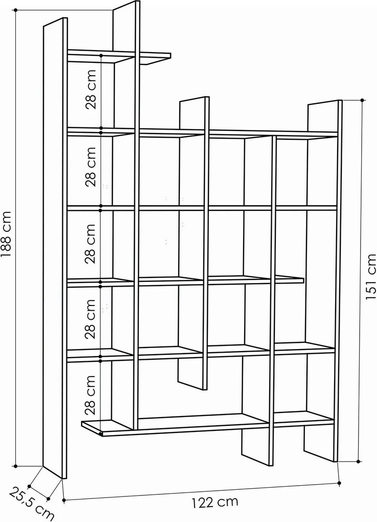 Estante "Manco" - Mármore Carrara- 122x188x25.5cm - Design Moderno