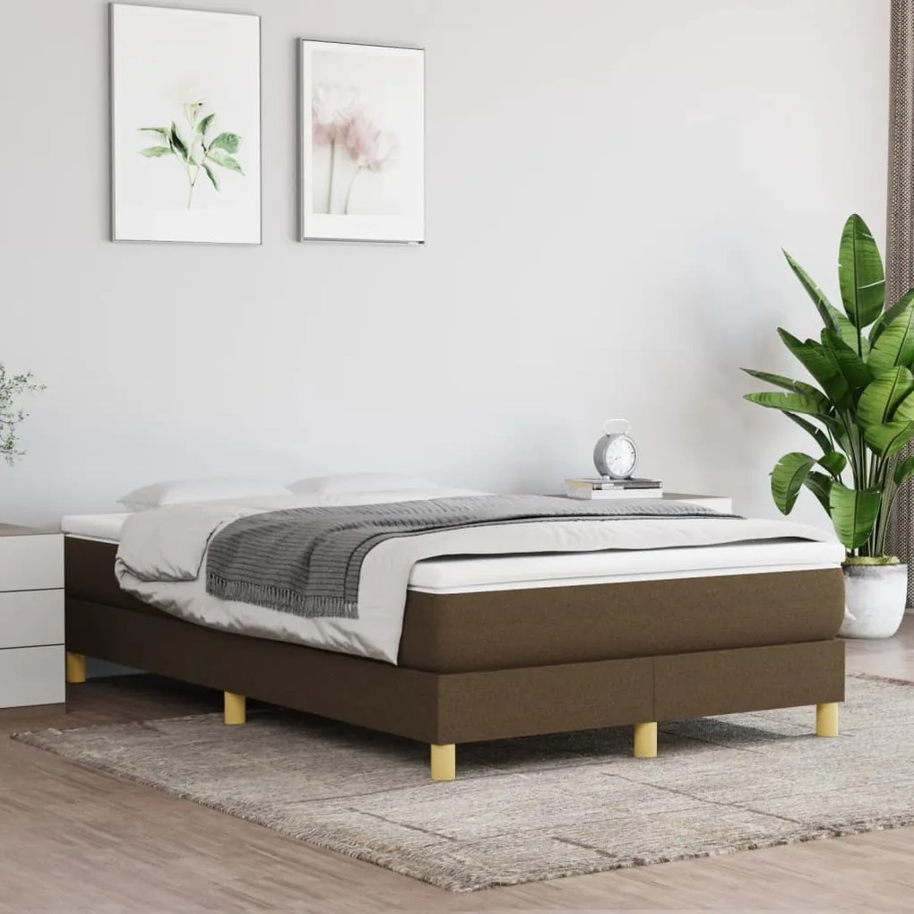 Estrutura de cama sem colchão 120x200 cm tecido castanho-escuro