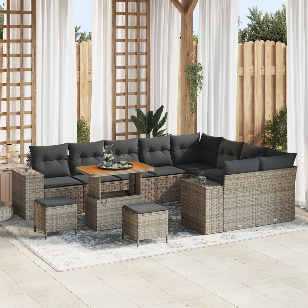Conjunto de Sofá de Jardim de 12 Peças com Almofadas Cinzas Vime Sinté