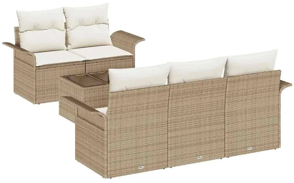 Conjunto de Sofá de Jardim de 6 Peças com Almofadas Bege Rattan Sintét