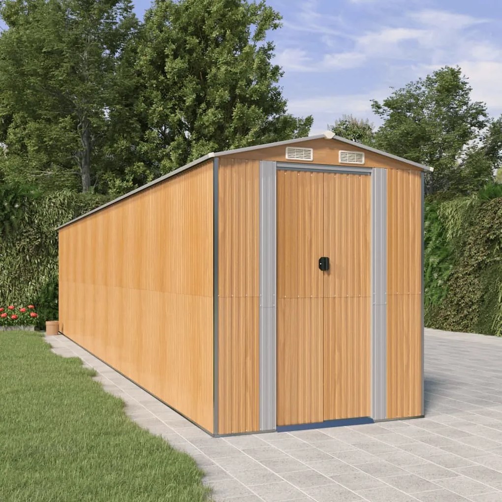 vidaXL Abrigo de jardim 192x855x223 cm aço galvanizado castanho