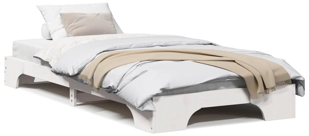 Estrutura de Cama Branca Madeira de Pinho Sólida 90 x 190 cm