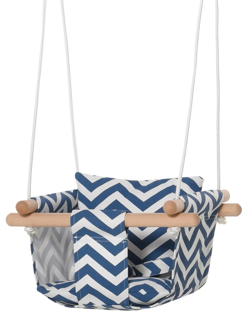 Outsunny Balanço de bebê ajustável em altura com cinto de segurança interno e externo máx. 80 kg Madeira 40x40x180 cm Azul e Branco