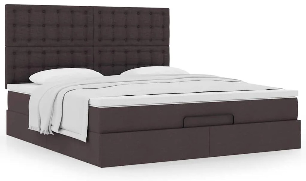 Estrutura de cama otomana com colchão tecido castanho escuro