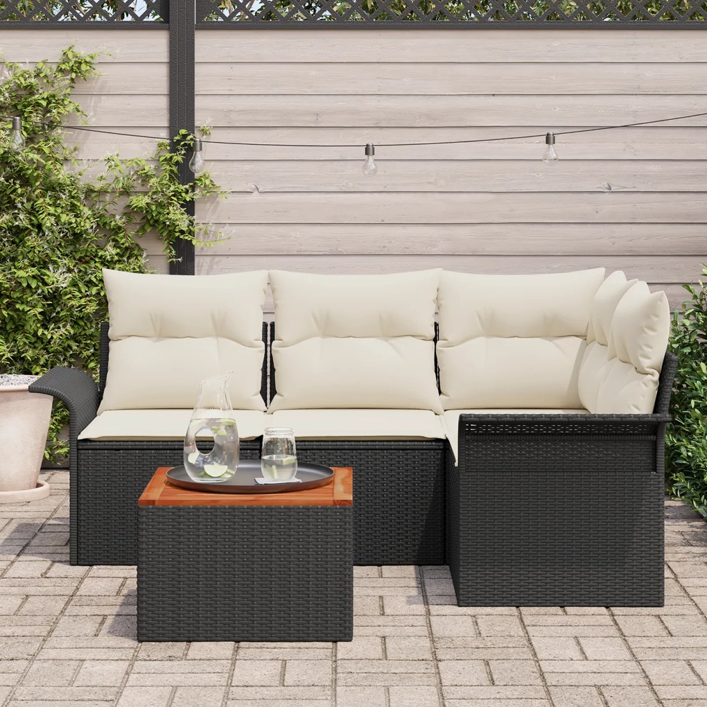 Conjunto de Sofás de Jardim com Almofadas VidaXL 5 Peças Preto Polyrat