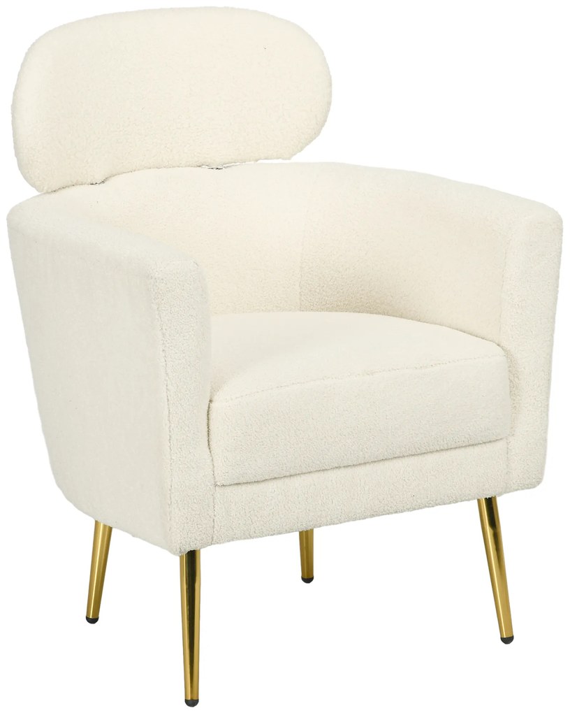 HOMCOM Poltrona Sala de Estar Individual em Borrego com Apoio para a Cabeça e Pés de Metal 71x65x90 cm Creme