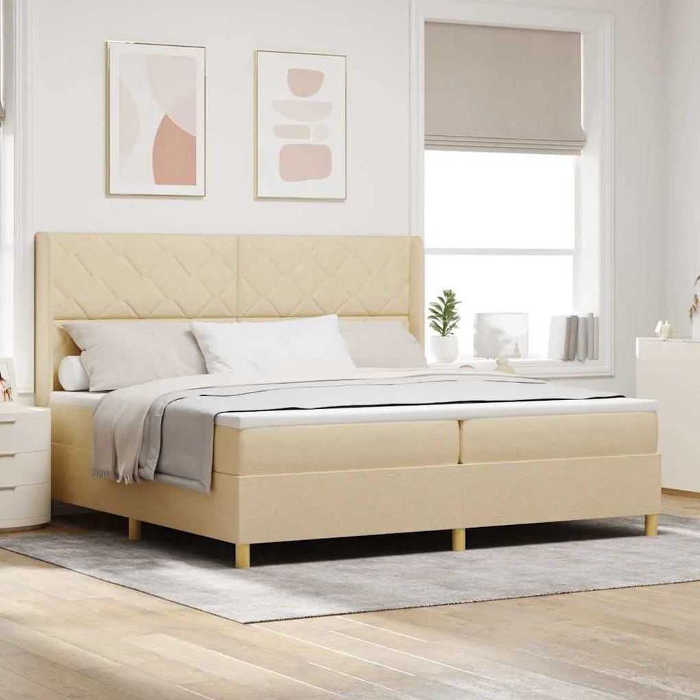 vidaXL Cama Box com colchão com cabeceira Creme 200 x 200 cm tecido