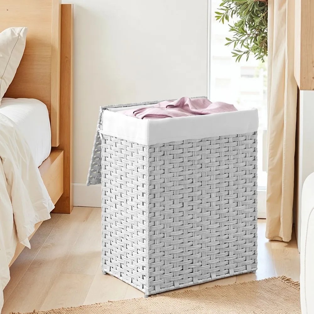 Cesto para roupa suja em Polyrattan 46 x 33 x 60 cm Branco