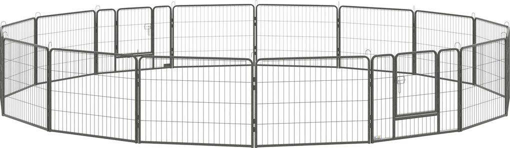 Parque para cães, recinto para cães com 16 painéis modulares e dobráveis, portátil, em aço, com portas de 80 x 60, cinzento