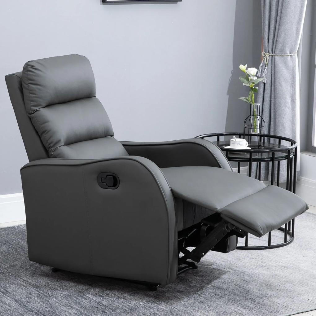 HOMCOM Poltrona Relax com cadeira reclinável manual de até 160 ° com esponja retrátil de densidade de apoio para os pés estofada em PU 65x89x100cm Cinza escuro