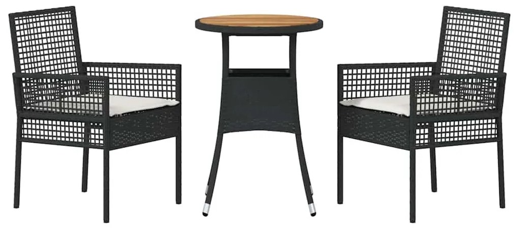 Conjunto de Jantar de 3 Peças Preto Rattan Sintético