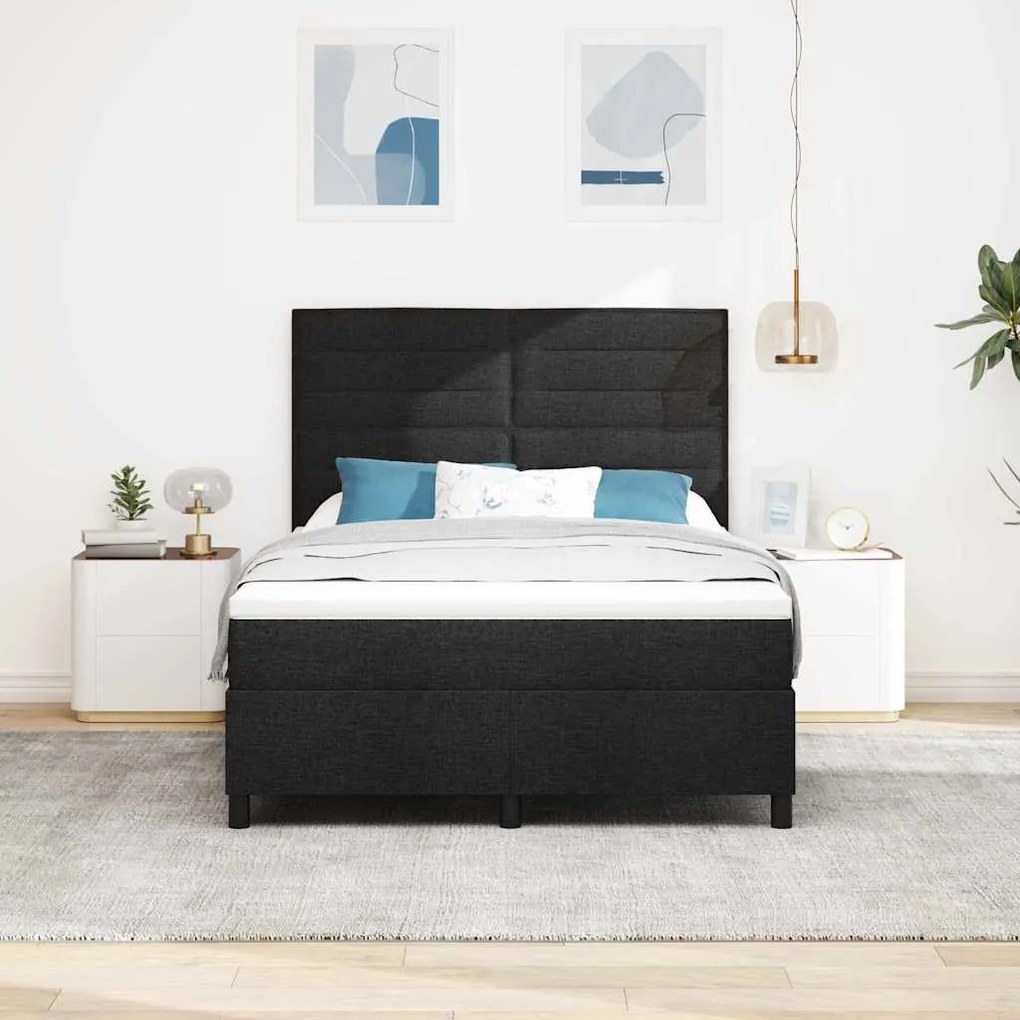 Cama Box com Colchão e Luz LED - Preta - 160 x 200 cm - Tecido