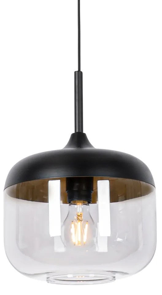 Candeeiro suspenso design preto com ouro e vidro fumê - Kyan Design