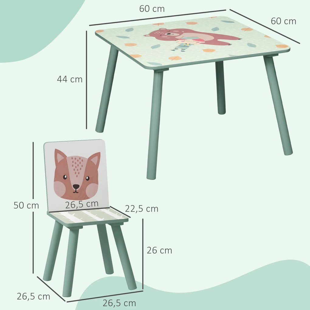 Conjunto de Mesa e Cadeiras para Crianças de 3 Peças Mesa Infantil com 2 Cadeiras Conjunto de Móveis para Atividades Verde