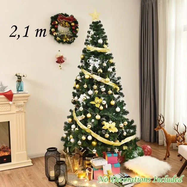 Árvore de Natal Artificial de 210cm com Base de Metal Material PVC Decoração de Natal para Casa Decoração de Festa Verde