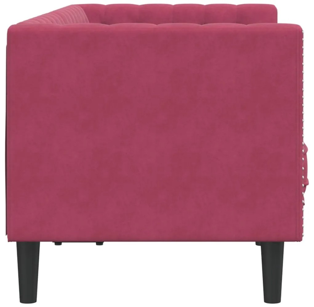 Sofá chesterfield com rolos 2 lugares veludo vermelho tinto