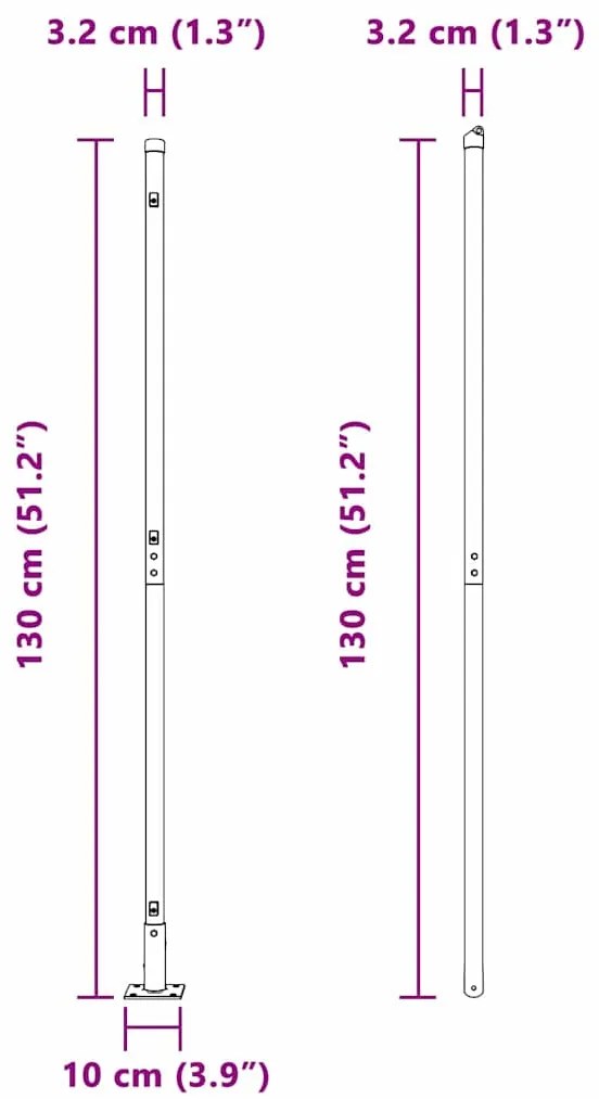 Postes de cerca com 52 pcs, Ø32mm, 68,5cm em aço galvanizado.