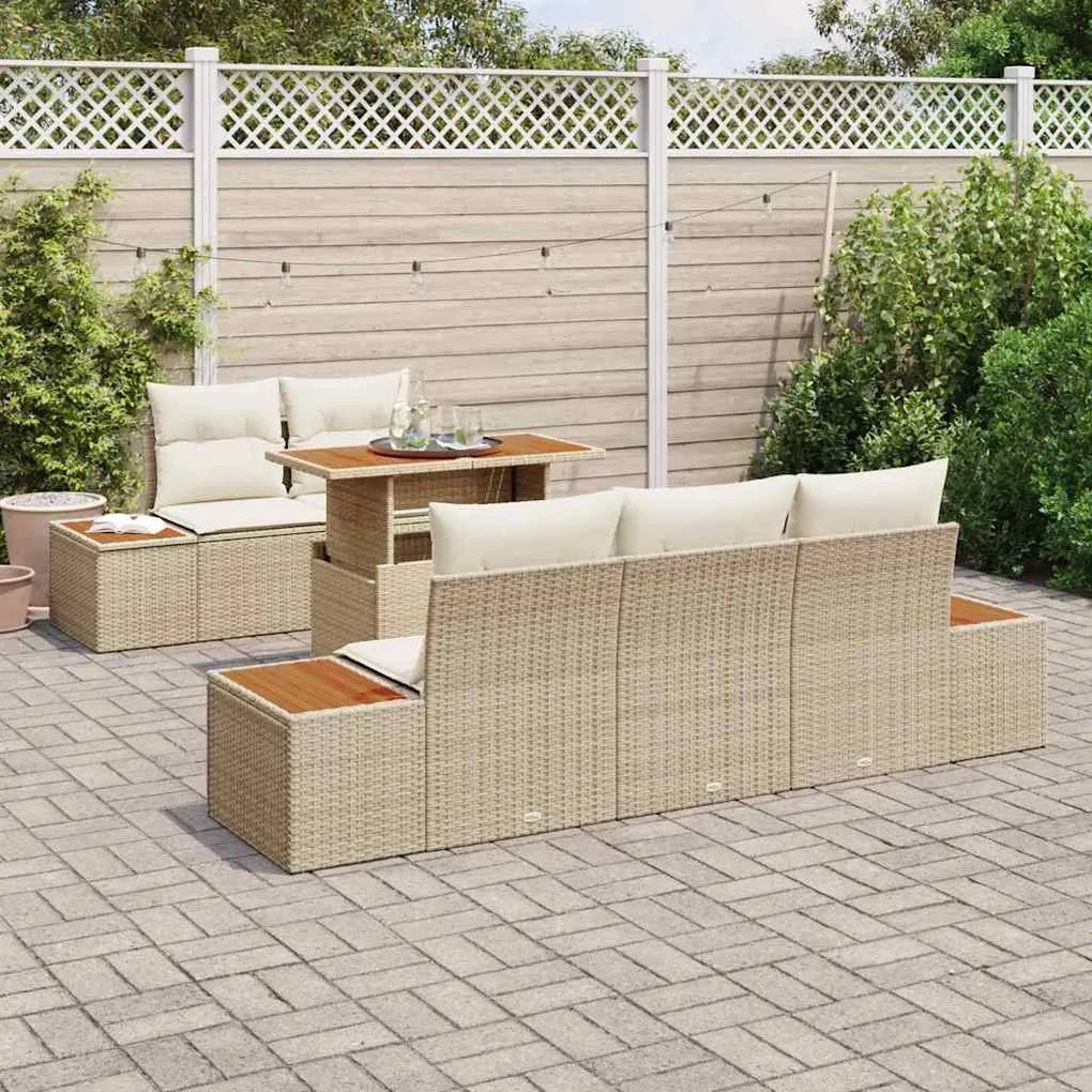 Conjunto de Jantar de 6 Peças da com Almofadas Bege Rattan Acácia