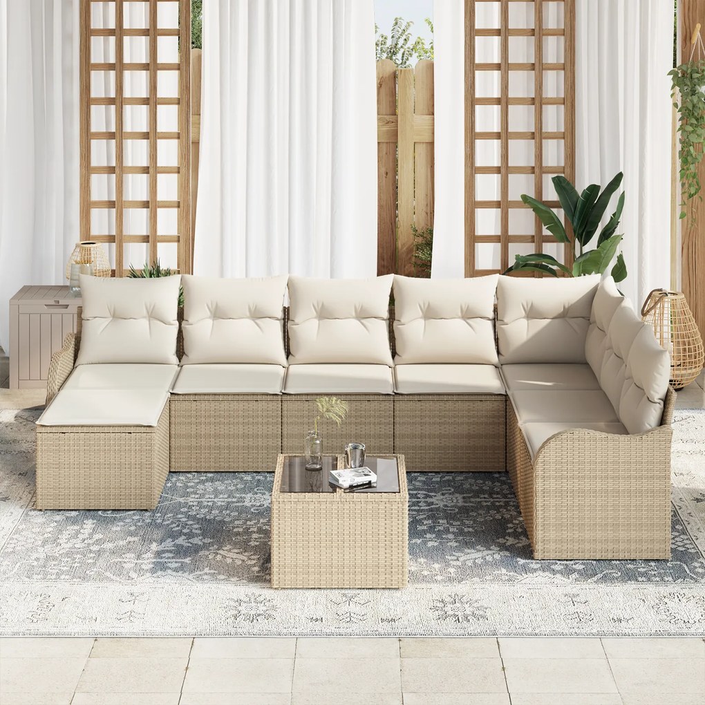 Conjunto de Sofá de Jardim vidaXL 9 Peças com Almofadas em Rattan Poli