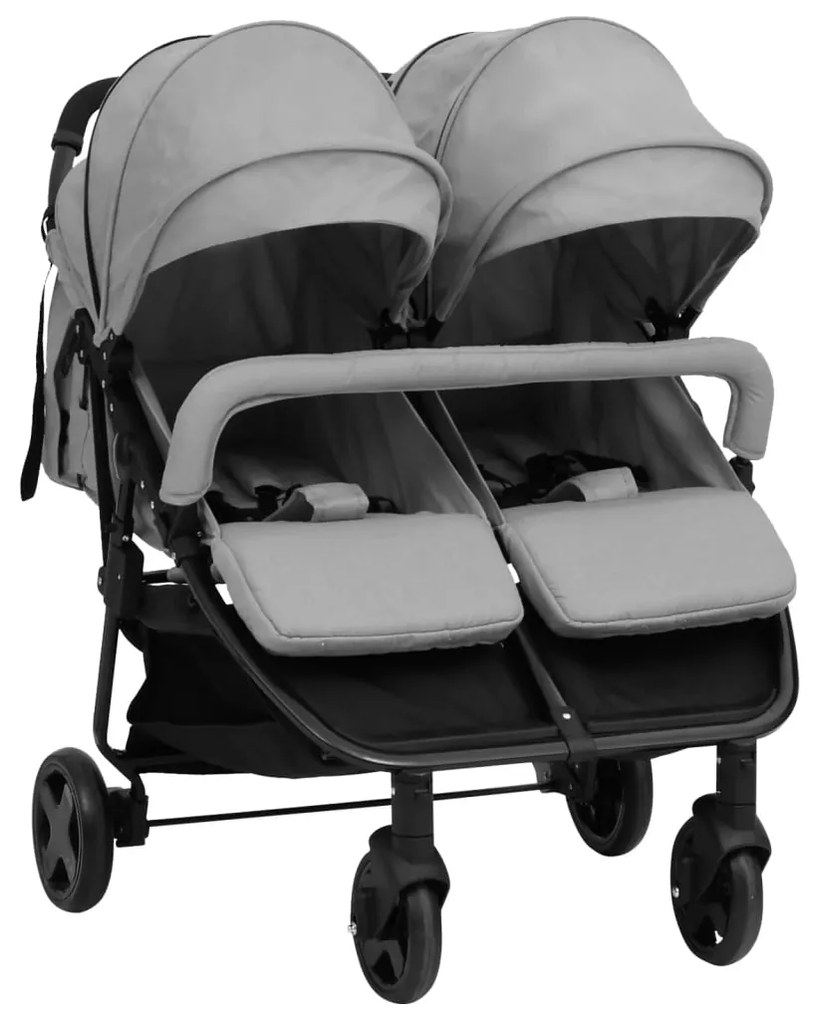 10359 vidaXL Carrinho de bebé para gémeos aço cinzento-claro e preto