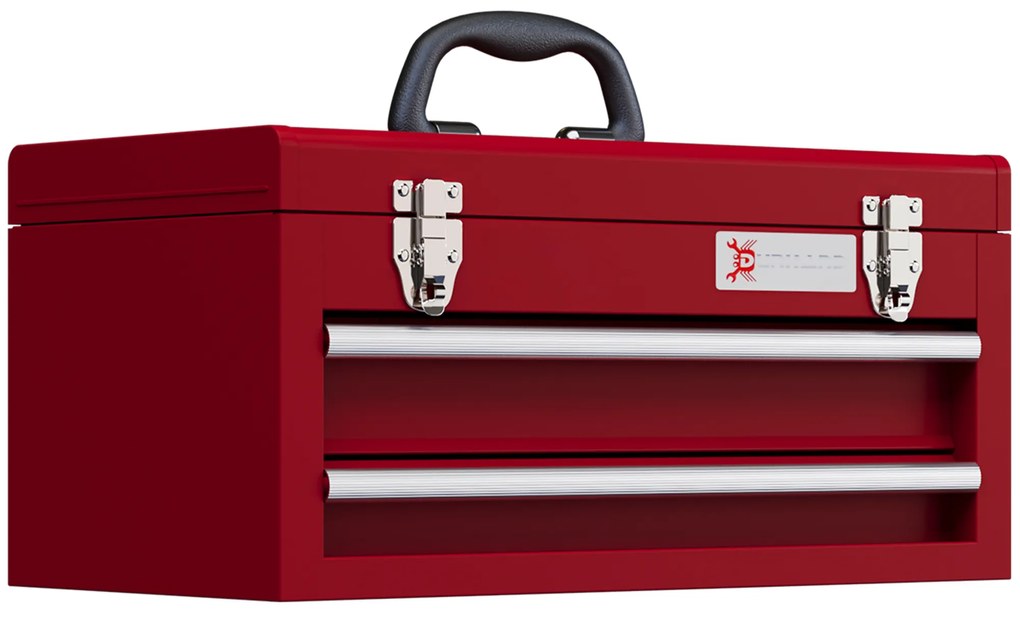 DURHAND Caixa de Ferramentas de Aço com 2 Gavetas Fechaduras Metálicas Mala de Ferramentas Portátil 46x24x22 cmVermelho