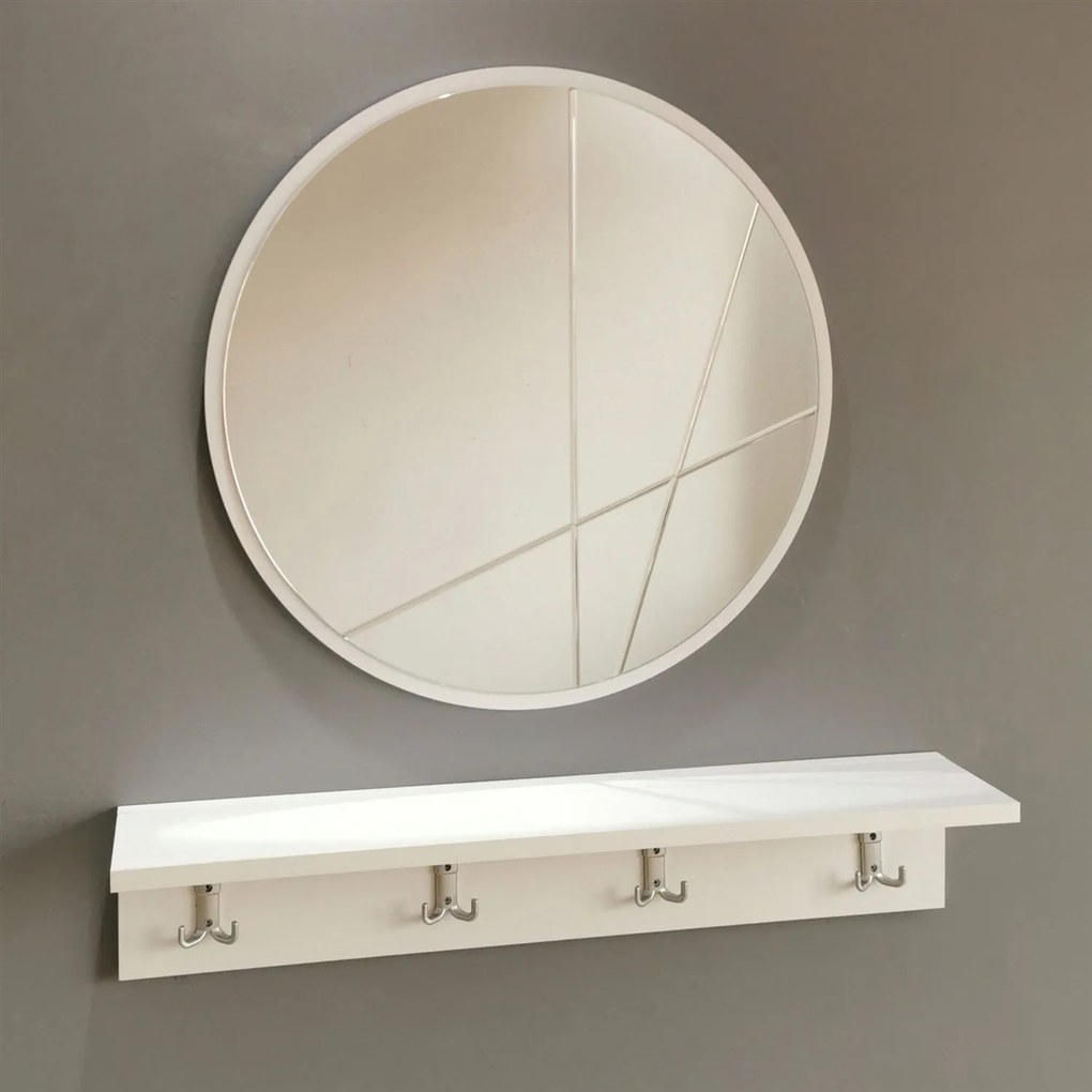 Hall Stand V103 – Branco – Prateleira: 80x15x15 cm, Espelho: 60x60 cm