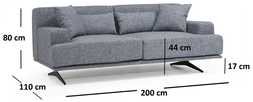 Sofá de 2 Lugares Bentley – Cinzento – 200 cm x 110 cm x 80 cm