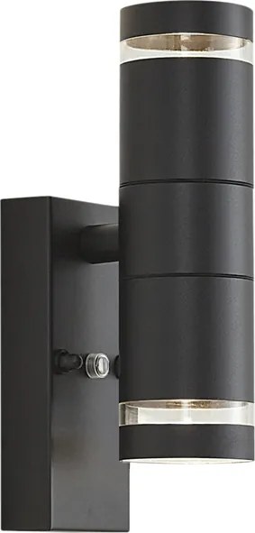 Candeeiro de Parede Exterior Moderno Preto 2-Luzes IP44 com Sensor Crepuscular - Dubbla