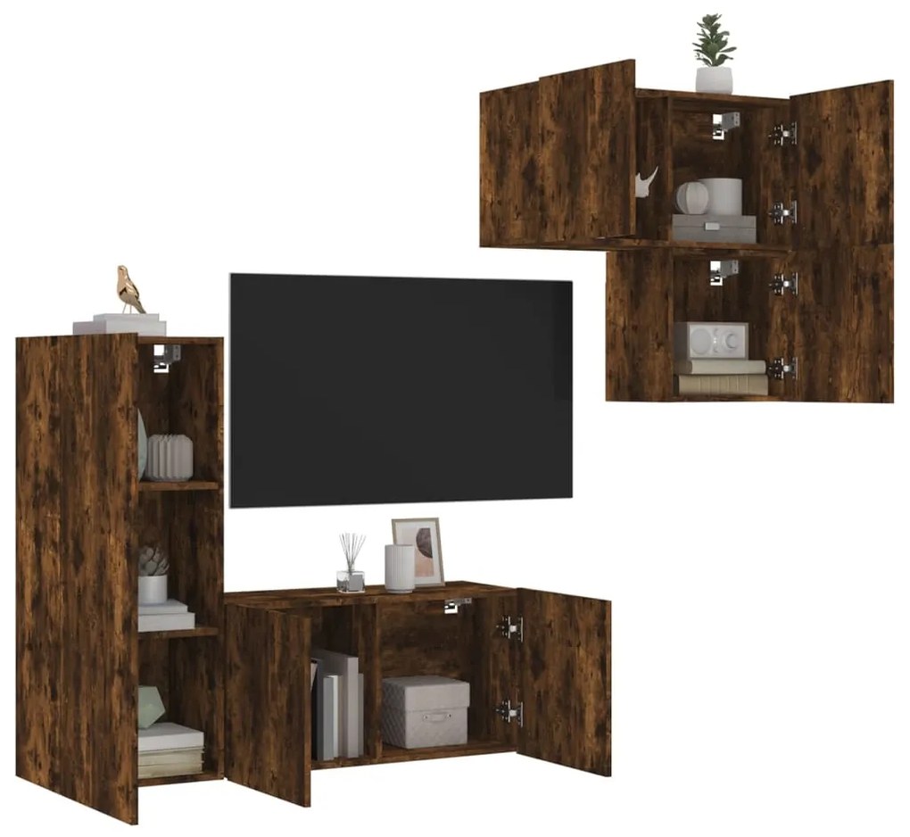 vidaXL 4 pcs móveis de parede p/ TV derivados madeira carvalho fumado