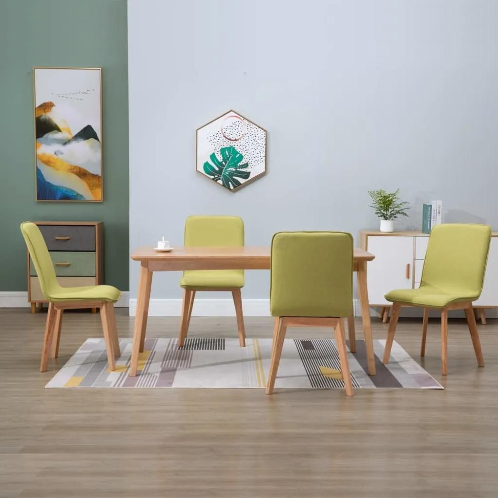 Cadeiras de jantar 4 pcs tecido verde e carvalho maciço