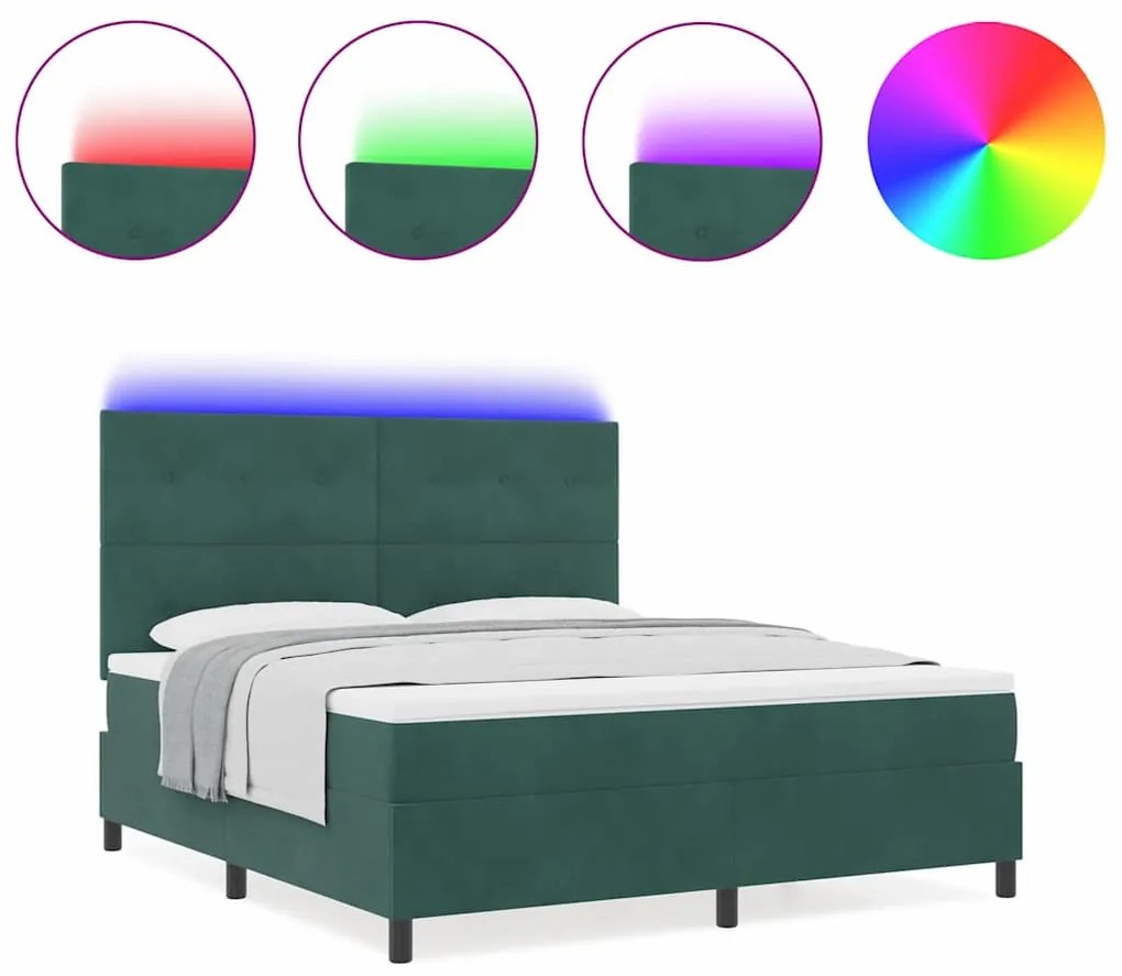 Cama Box com Colchão e LED vidaXL Verde Escuro 180x200 cm Veludo