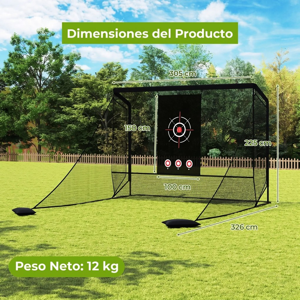Rede de treino de golfe com redes laterais amovíveis, tecido branco e saco de transporte portátil para uso interior e exterior, 305 x 326 x 225 cm