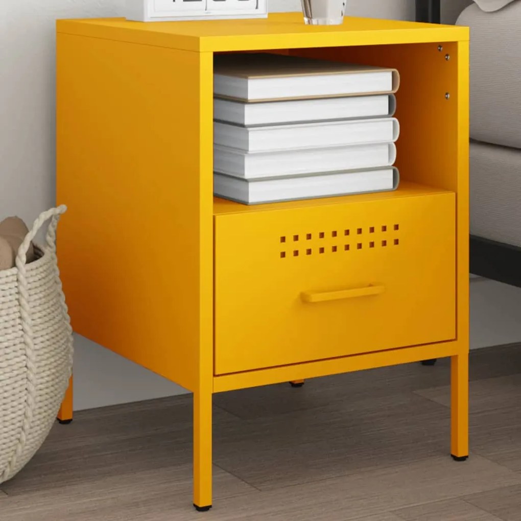vidaXL Mesa de cabeceira 36x39x50,5 cm aço amarelo mostarda